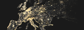 ヨーロッパの主要な地域が輝いている地図
