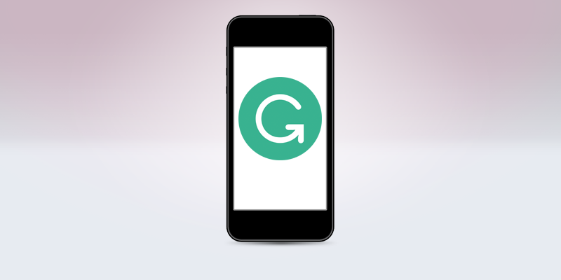スマートフォンの画面にあるGrammarlyのロゴ